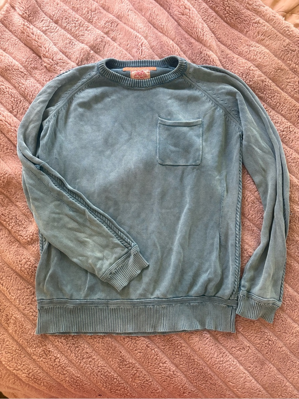 Men's Washed Blue Crewneck Pocket Sweater